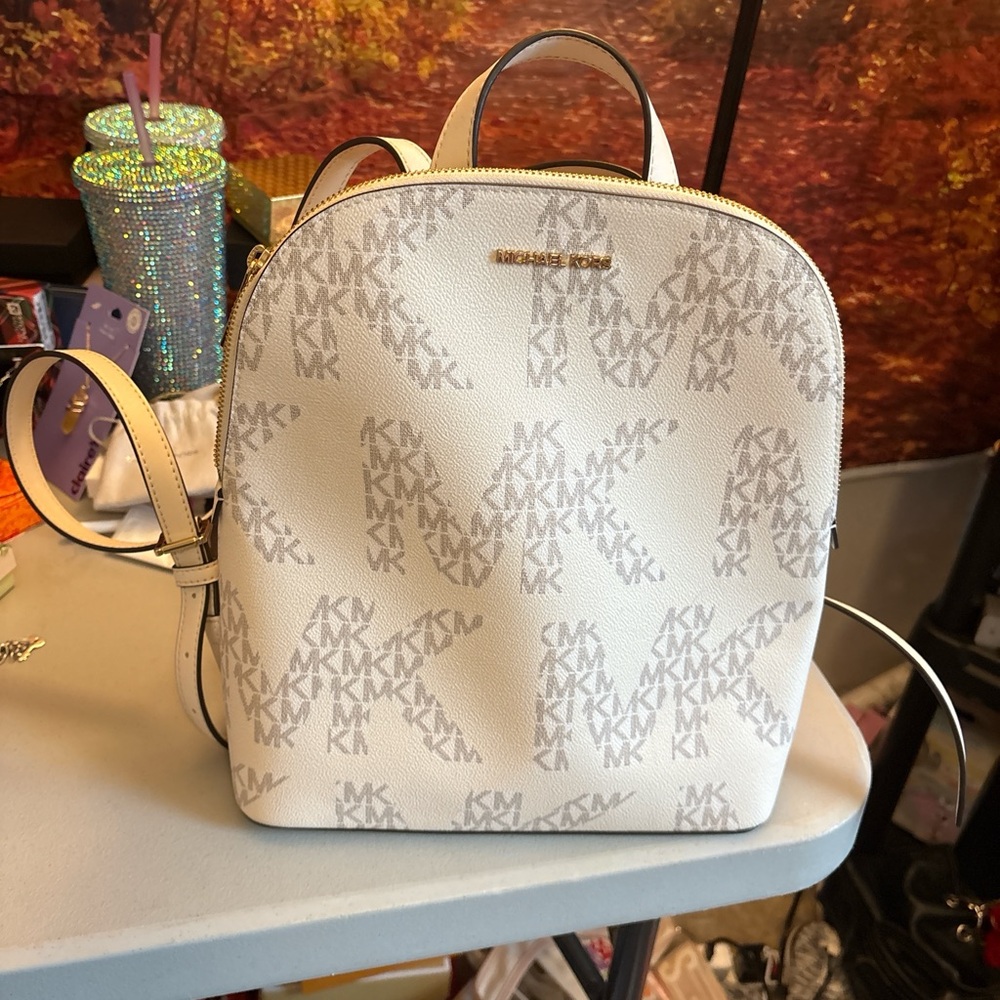 Michael Kors Signature Cream and Gray Backpack